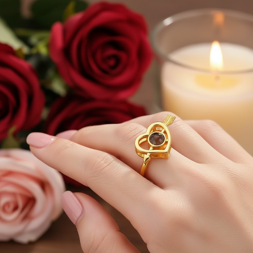 Bague En Forme De Cœur Avec Photo Personnalisée - Idée Cadeau Pour La Saint-valentin