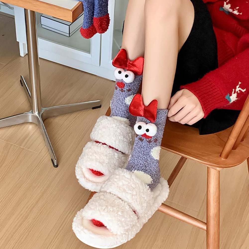 Chaussettes De Noël En Peluche Polaire Pour Femmes, Chaussettes De Sol D'hiver Pour La Maison, Cadeaux De Noël - VisageChaussettes