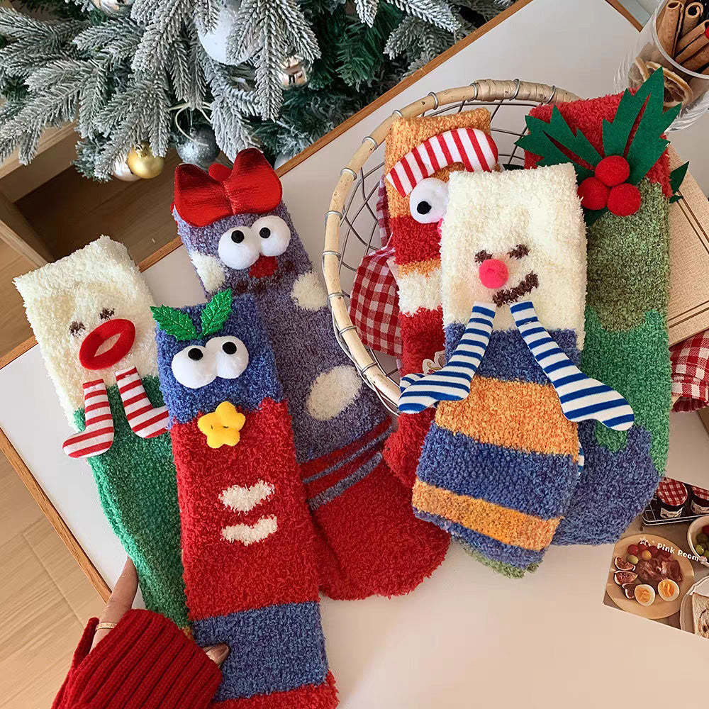 Chaussettes De Noël En Peluche Polaire Pour Femmes, Chaussettes De Sol D'hiver Pour La Maison, Cadeaux De Noël - VisageChaussettes