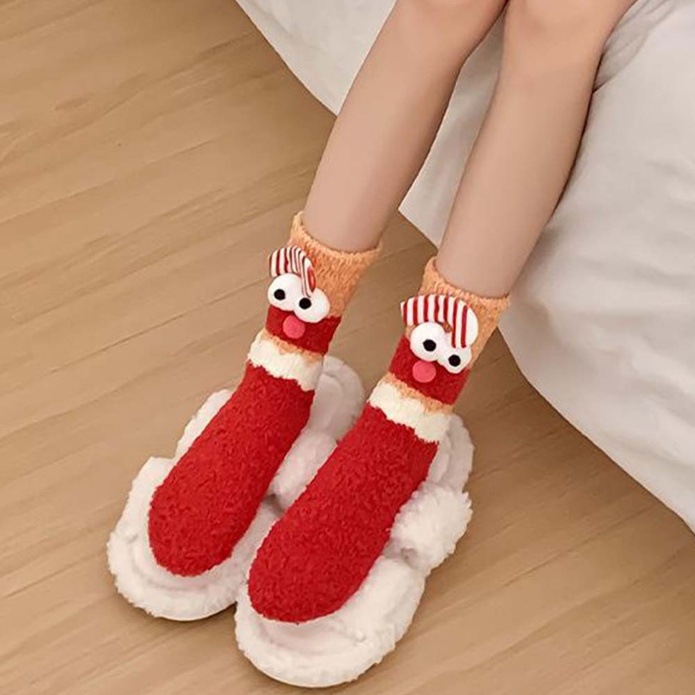 Chaussettes De Noël En Peluche Polaire Pour Femmes, Chaussettes De Sol D'hiver Pour La Maison, Cadeaux De Noël - VisageChaussettes