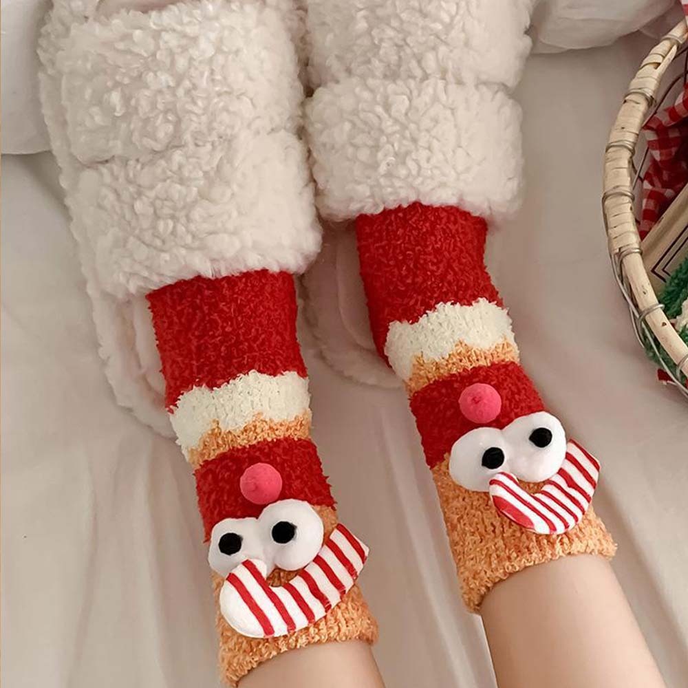 Chaussettes De Noël En Peluche Polaire Pour Femmes, Chaussettes De Sol D'hiver Pour La Maison, Cadeaux De Noël - VisageChaussettes