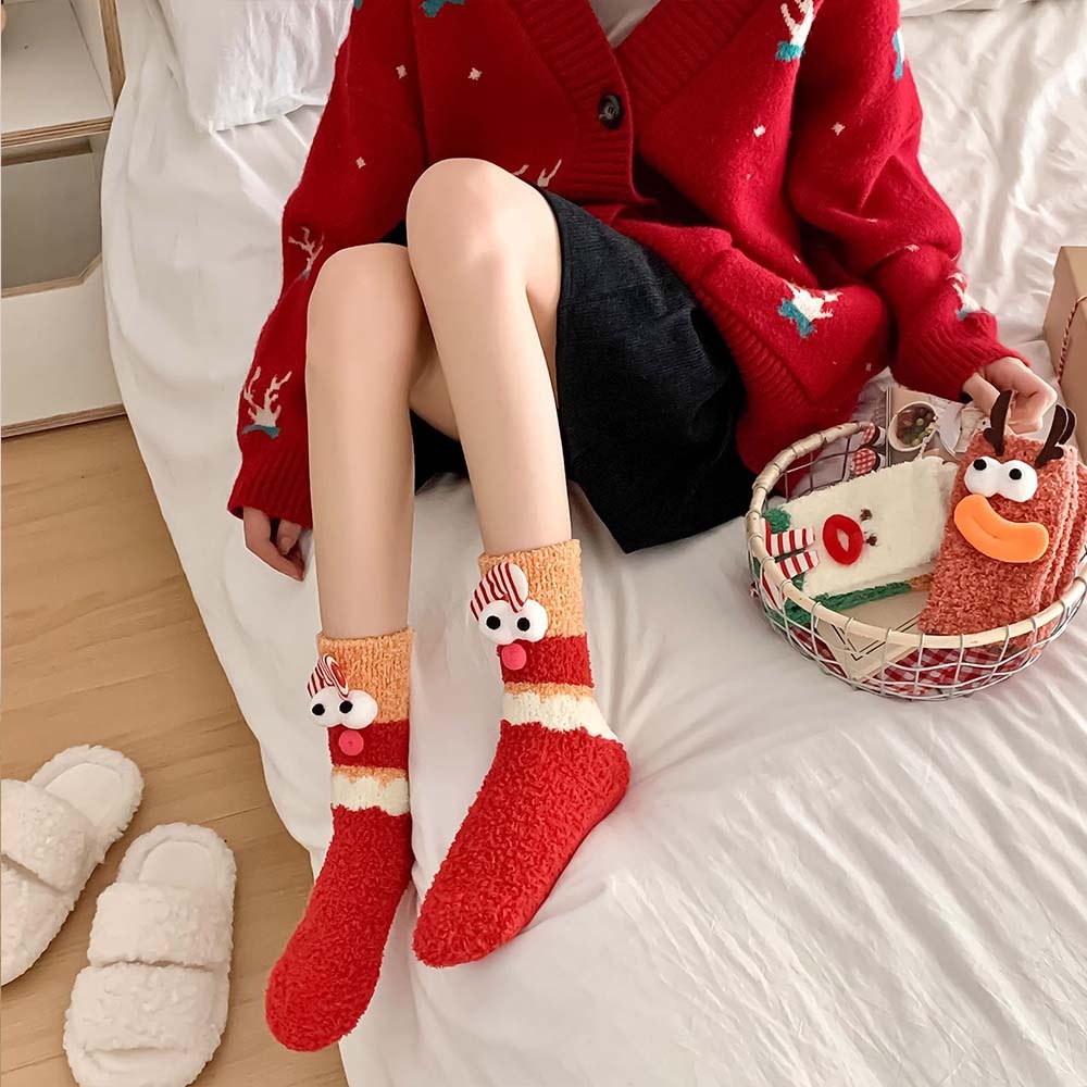 Chaussettes De Noël En Peluche Polaire Pour Femmes, Chaussettes De Sol D'hiver Pour La Maison, Cadeaux De Noël - VisageChaussettes