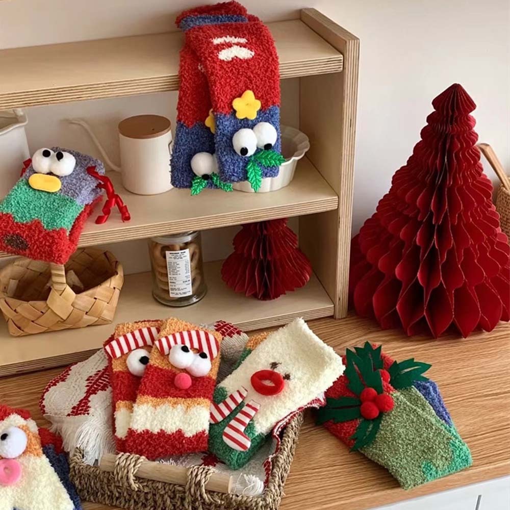 Chaussettes De Noël En Peluche Polaire Pour Femmes, Chaussettes De Sol D'hiver Pour La Maison, Cadeaux De Noël - VisageChaussettes