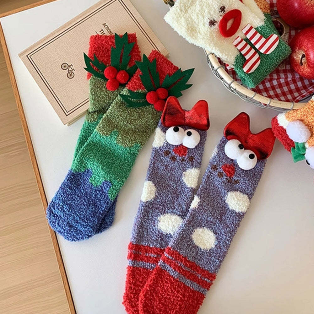 Chaussettes De Noël En Peluche Polaire Pour Femmes, Chaussettes De Sol D'hiver Pour La Maison, Cadeaux De Noël - VisageChaussettes