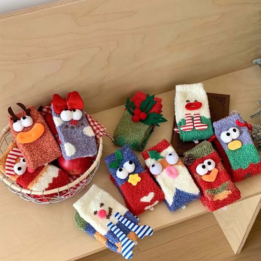 Chaussettes De Noël En Peluche Polaire Pour Femmes, Chaussettes De Sol D'hiver Pour La Maison, Cadeaux De Noël - VisageChaussettes