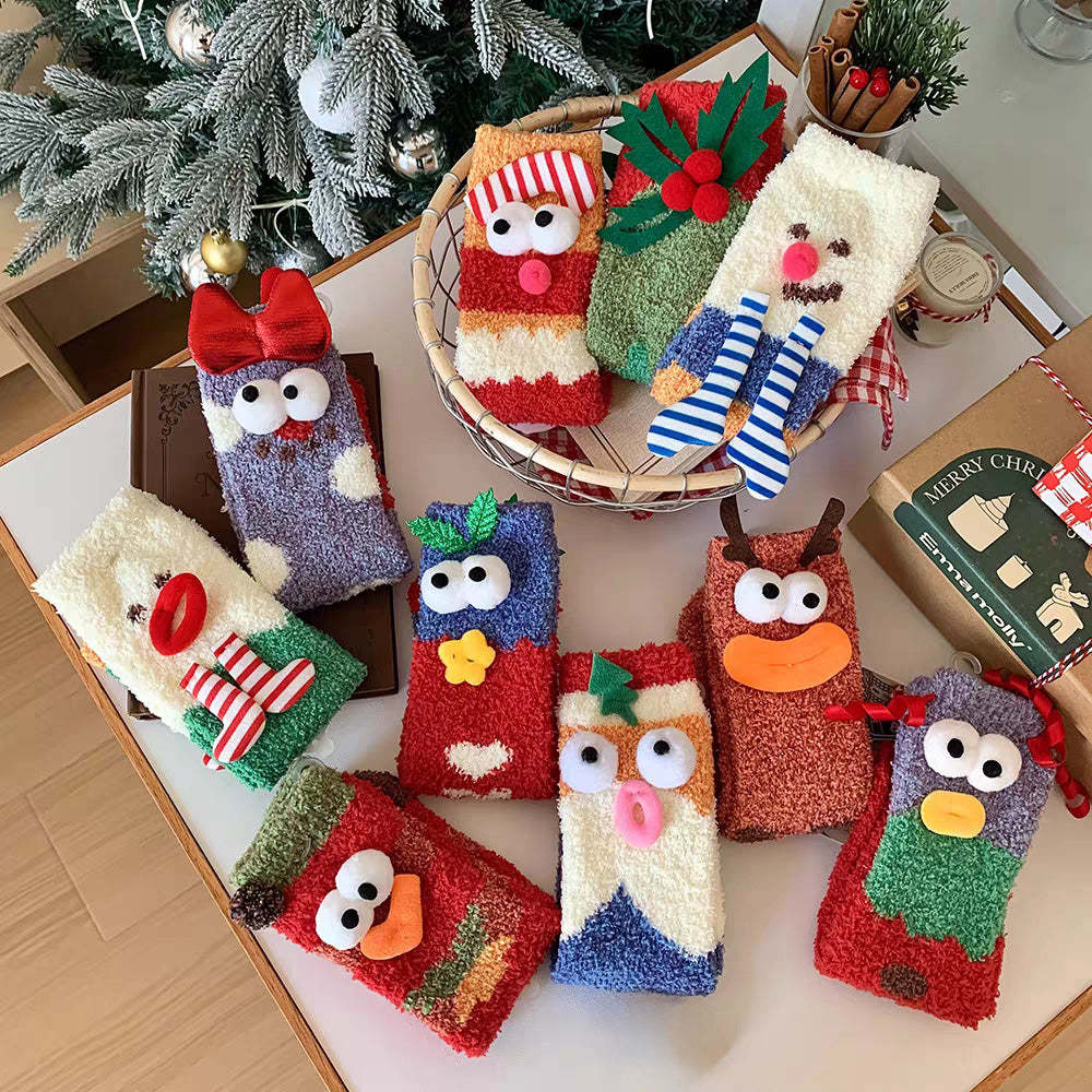 Chaussettes De Noël En Peluche Polaire Pour Femmes, Chaussettes De Sol D'hiver Pour La Maison, Cadeaux De Noël - VisageChaussettes