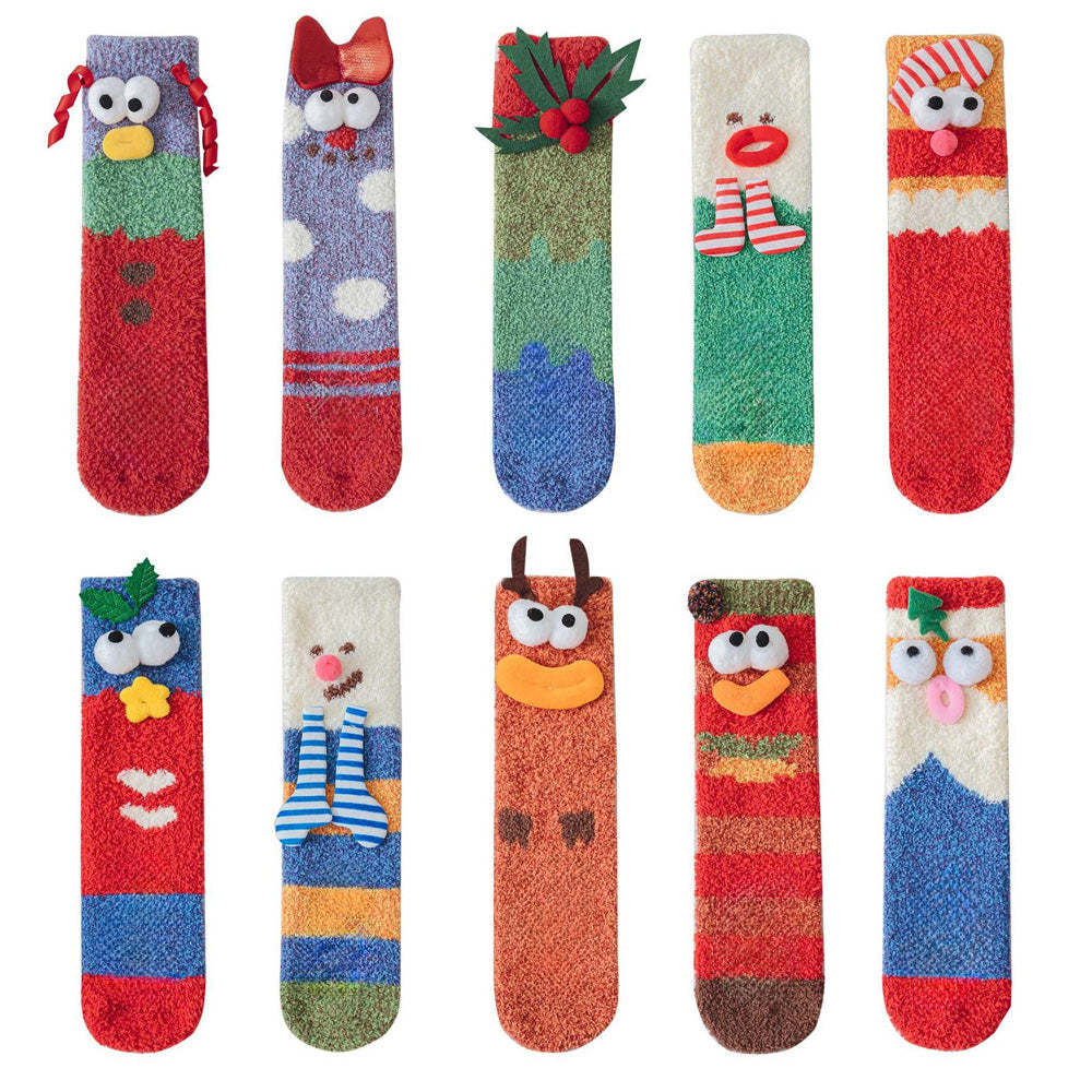 Chaussettes De Noël En Peluche Polaire Pour Femmes, Chaussettes De Sol D'hiver Pour La Maison, Cadeaux De Noël - VisageChaussettes