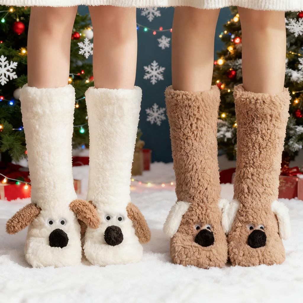 Chaussons D'hiver En Peluche Pour Femmes Et Hommes – Chaussettes De Sol Épaisses Et Chaudes, Chaussettes De Nuit Douillettes, Chaussettes Antidérapantes Pour Tapis, Chaussettes De Neige Pour La Maison - MyFaceSocksFR