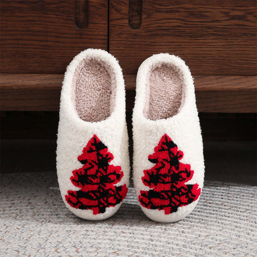 Pantoufles De Noël Chaussures D'arbre De Noël Rouges Pantoufles En Coton Pour La Maison - VisageChaussettes