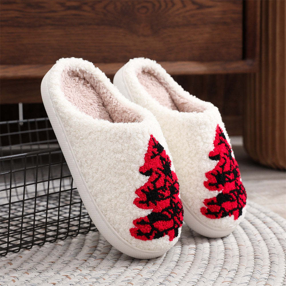 Pantoufles De Noël Chaussures D'arbre De Noël Rouges Pantoufles En Coton Pour La Maison - VisageChaussettes