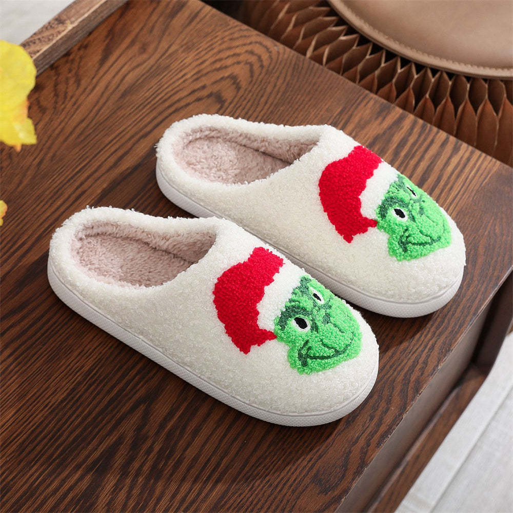 Pantoufles De Noël Chaussures Grinch De Noël Pantoufles En Coton Pour La Maison - VisageChaussettes