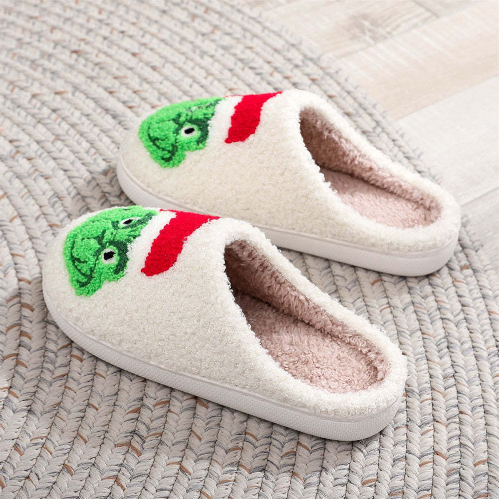 Pantoufles De Noël Chaussures Grinch De Noël Pantoufles En Coton Pour La Maison - VisageChaussettes