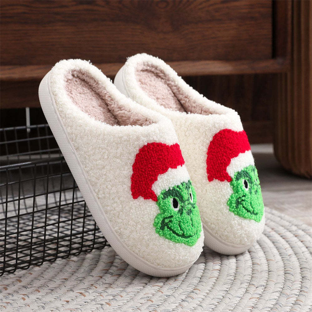 Pantoufles De Noël Chaussures Grinch De Noël Pantoufles En Coton Pour La Maison - VisageChaussettes