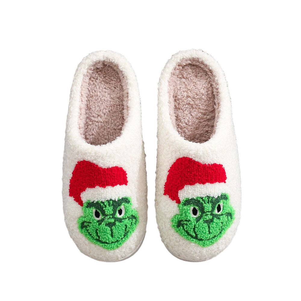 Pantoufles De Noël Chaussures Grinch De Noël Pantoufles En Coton Pour La Maison - VisageChaussettes