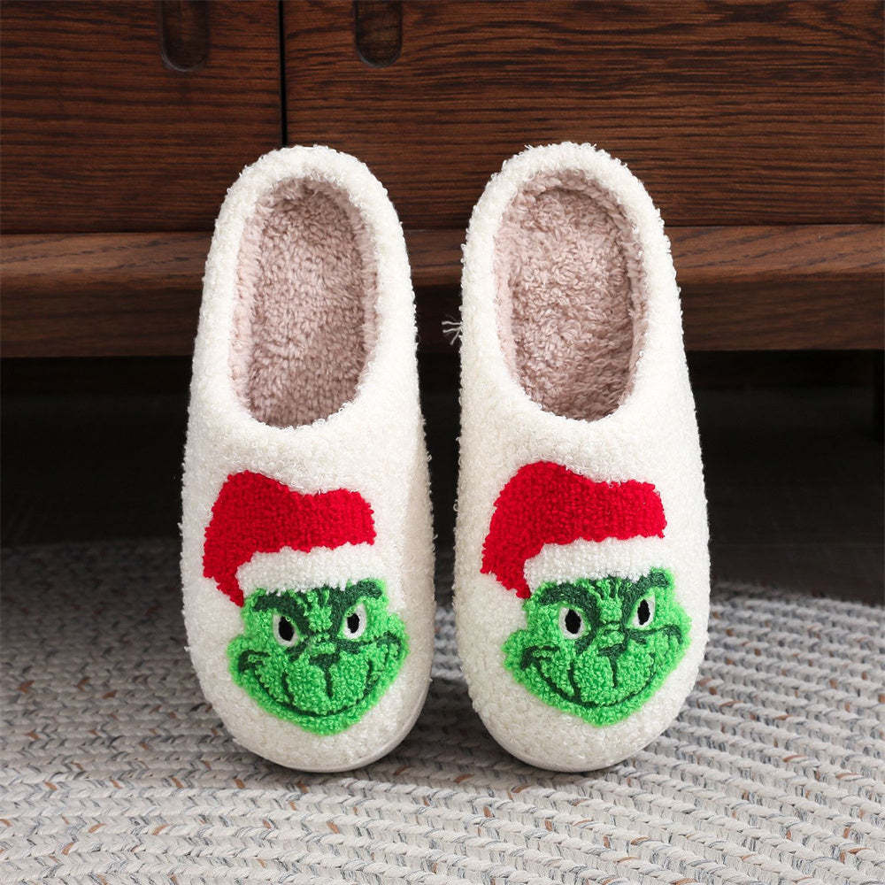 Pantoufles De Noël Chaussures Grinch De Noël Pantoufles En Coton Pour La Maison - VisageChaussettes