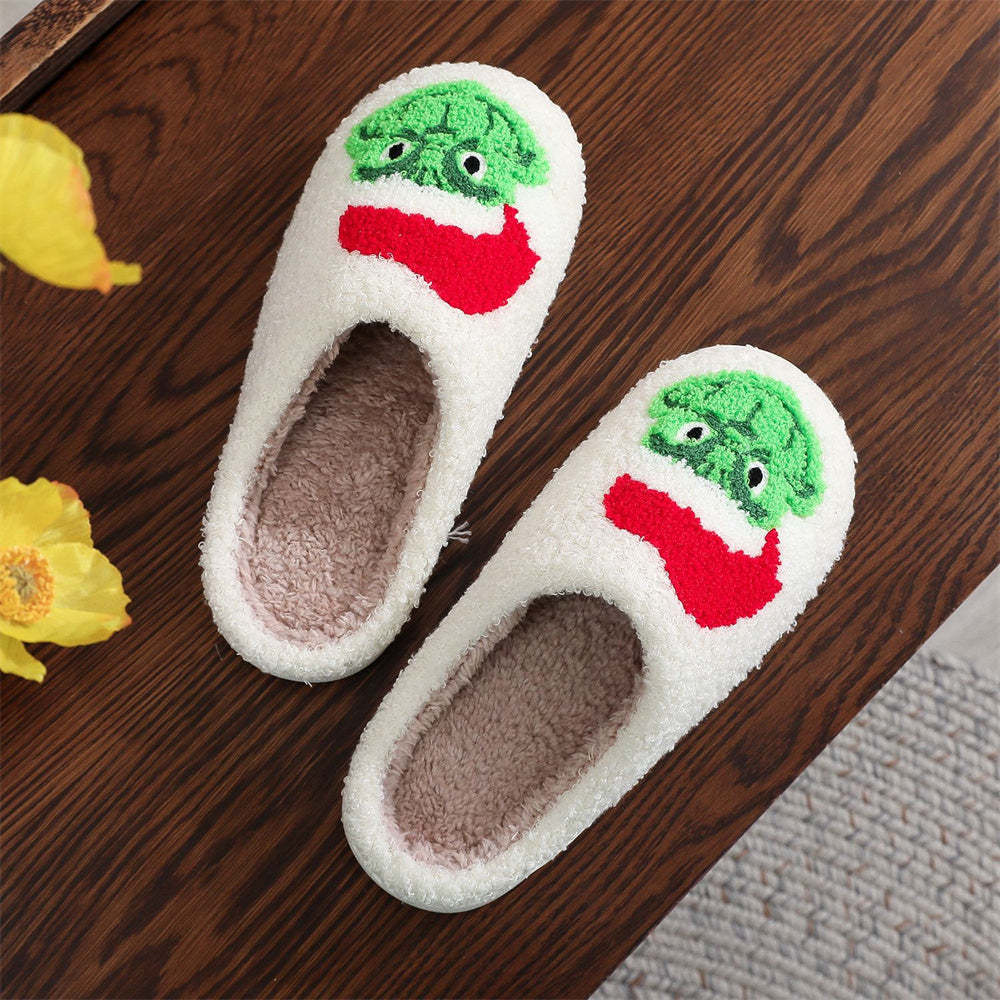 Pantoufles De Noël Chaussures Grinch De Noël Pantoufles En Coton Pour La Maison - VisageChaussettes