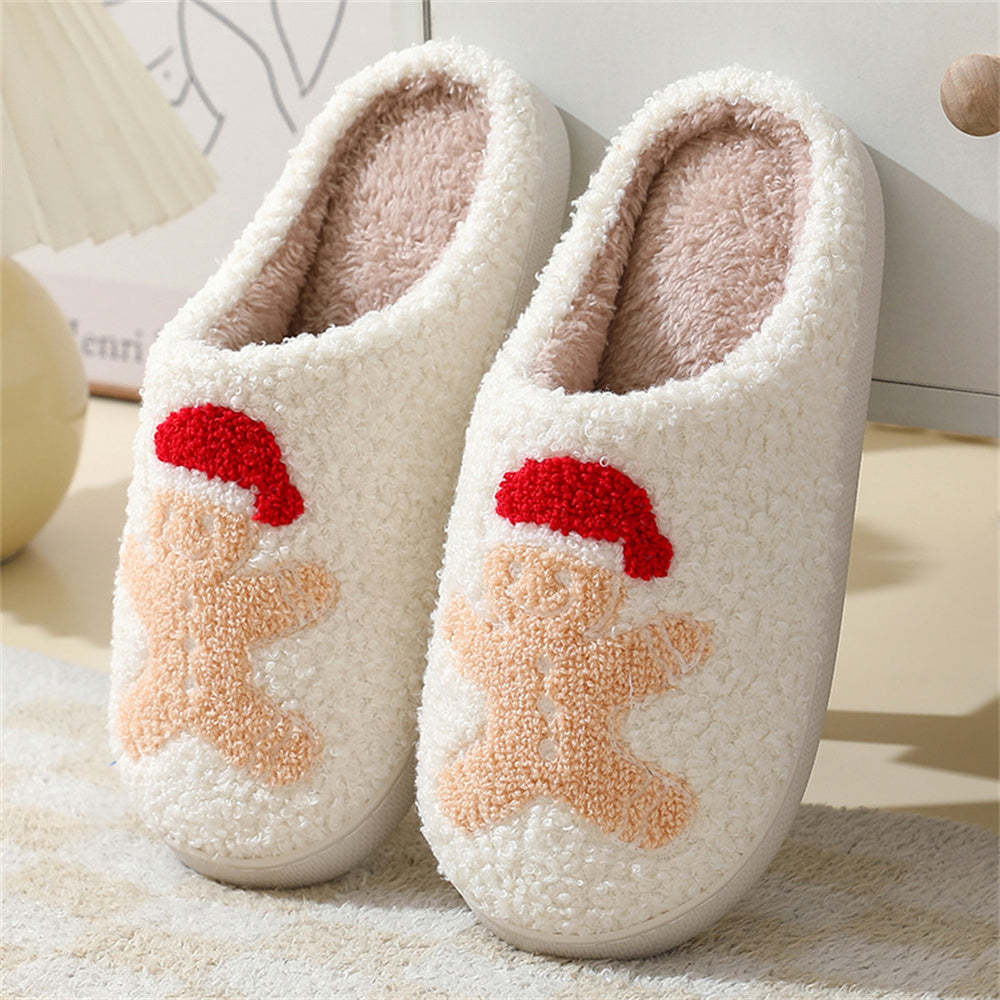 Pantoufles De Noël En Pain D'épice Pour Homme, Chaussures De Père Noël, Pantoufles En Coton Pour La Maison - VisageChaussettes