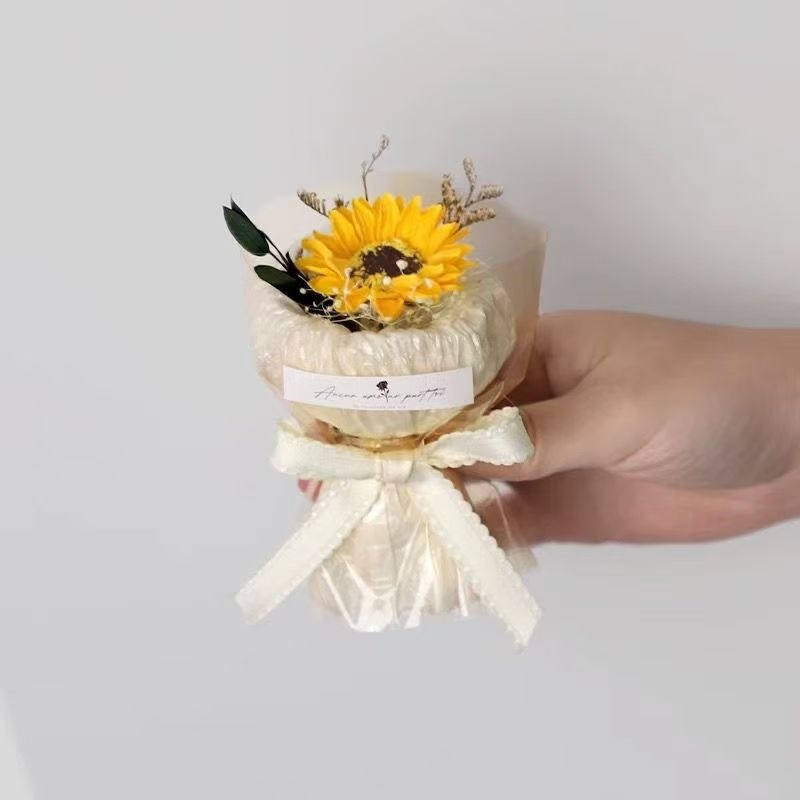 Mini Bouquet De Fleurs De Poche En Savon, Rose Et Tournesol, Cadeau Préservé Avec Boîte Transparente, Cadeau D'anniversaire Ou De Saint-valentin - MyFaceSocksFR