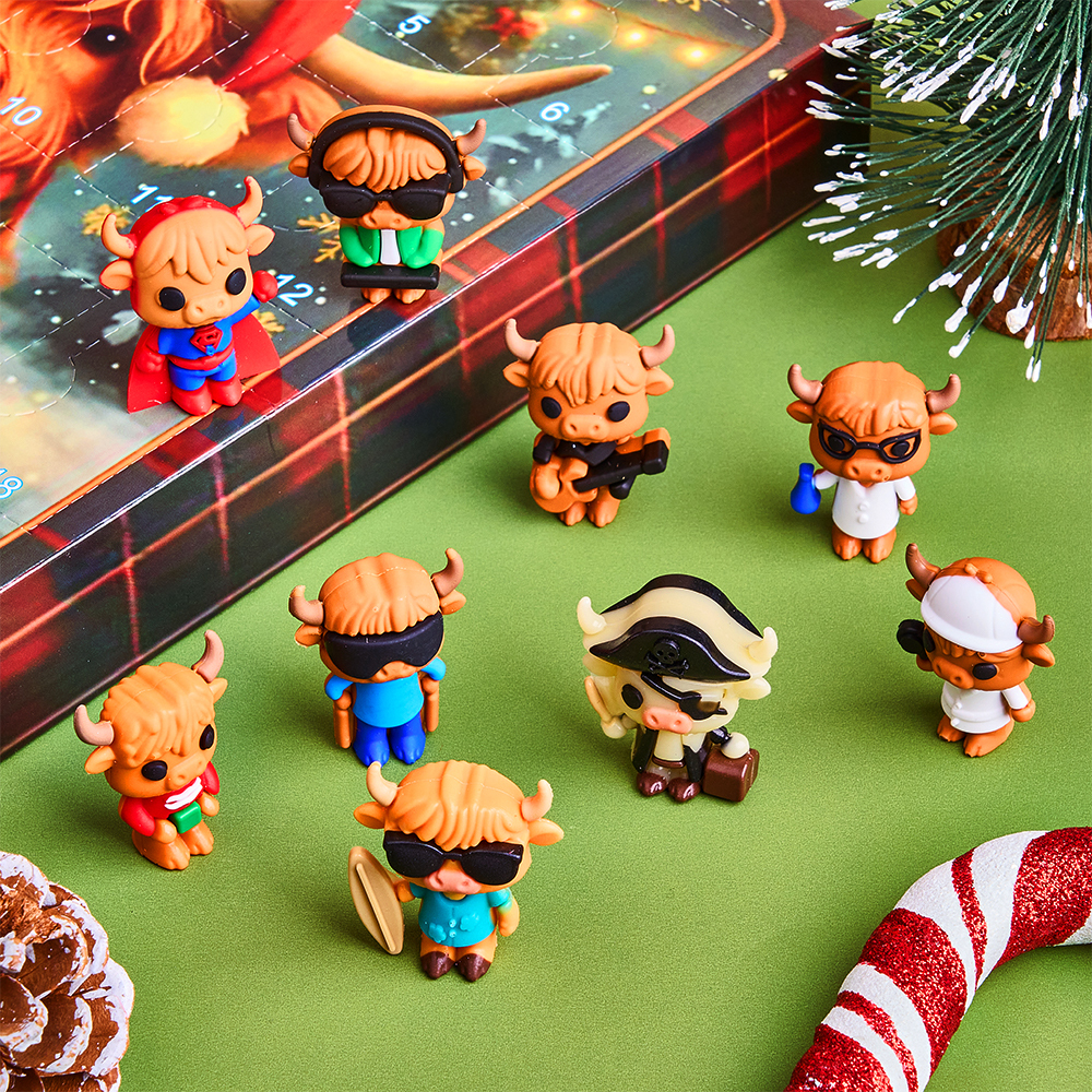 Calendrier De L'avent Vache Des Highlands Écossaises | Boîte Surprise De Noël Avec Compte À Rebours | Décorations 3d Pour Sapin En Acrylique Et Caoutchouc | Cadeau De Noël Pour La Famille Et Les Enfants