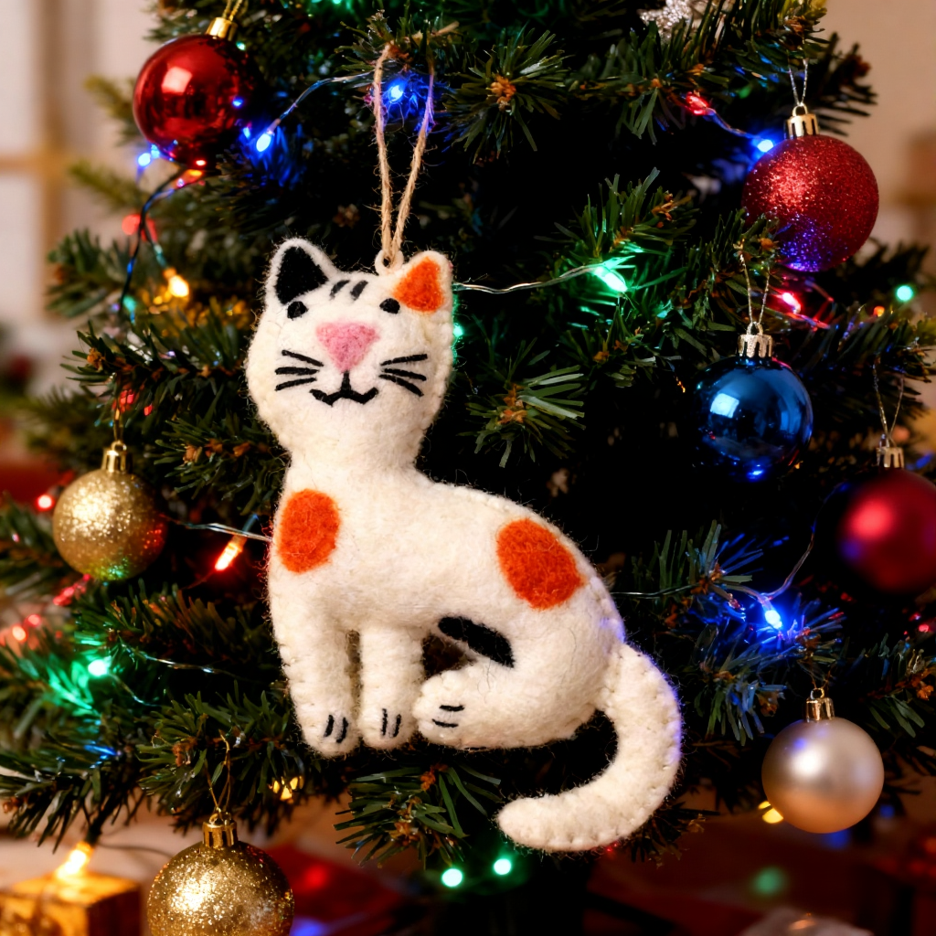 Décoration De Noël Chat En Feutrine Cousue, Cadeau Pour Les Amoureux Des Chats, Décorations En Feutrine Aiguilletée, Décorations Biodégradables, Décorations Chaton - MyFaceSocksFR
