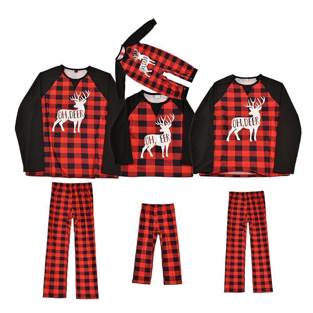 Ensembles De Pyjamas De Famille Assortis Vêtements De Nuit De Fête De Noël - Elk Noir Rouge - VisageChaussettes