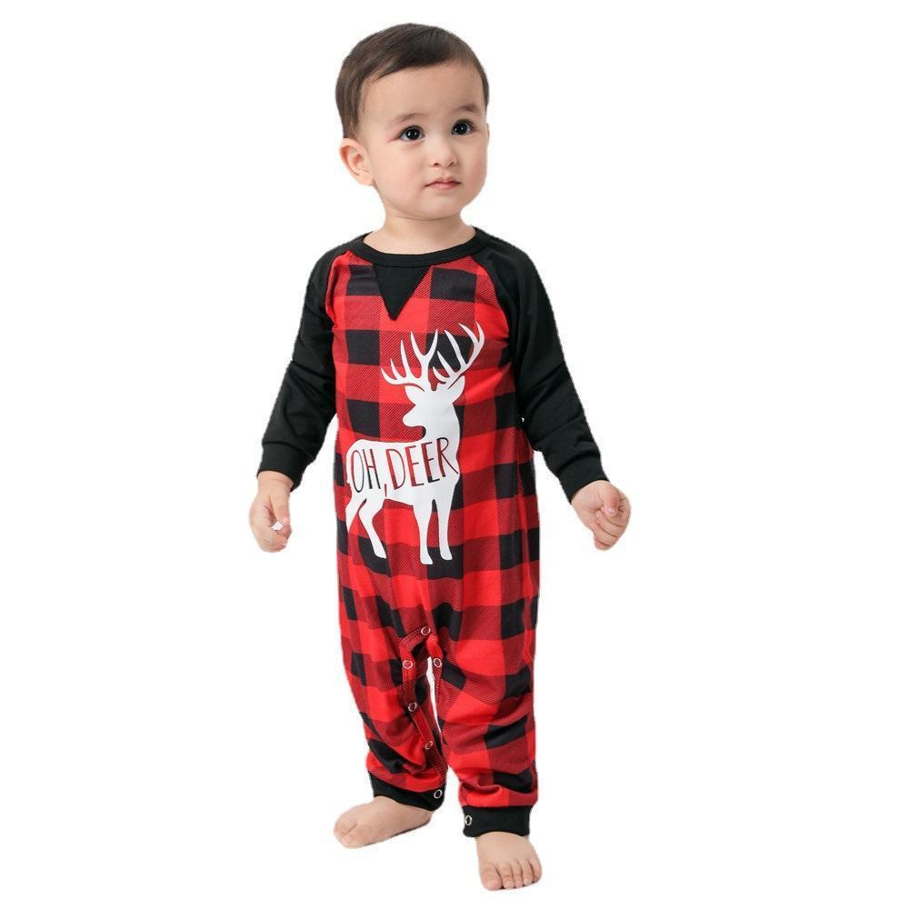 Ensembles De Pyjamas De Famille Assortis Vêtements De Nuit De Fête De Noël - Elk Noir Rouge - VisageChaussettes