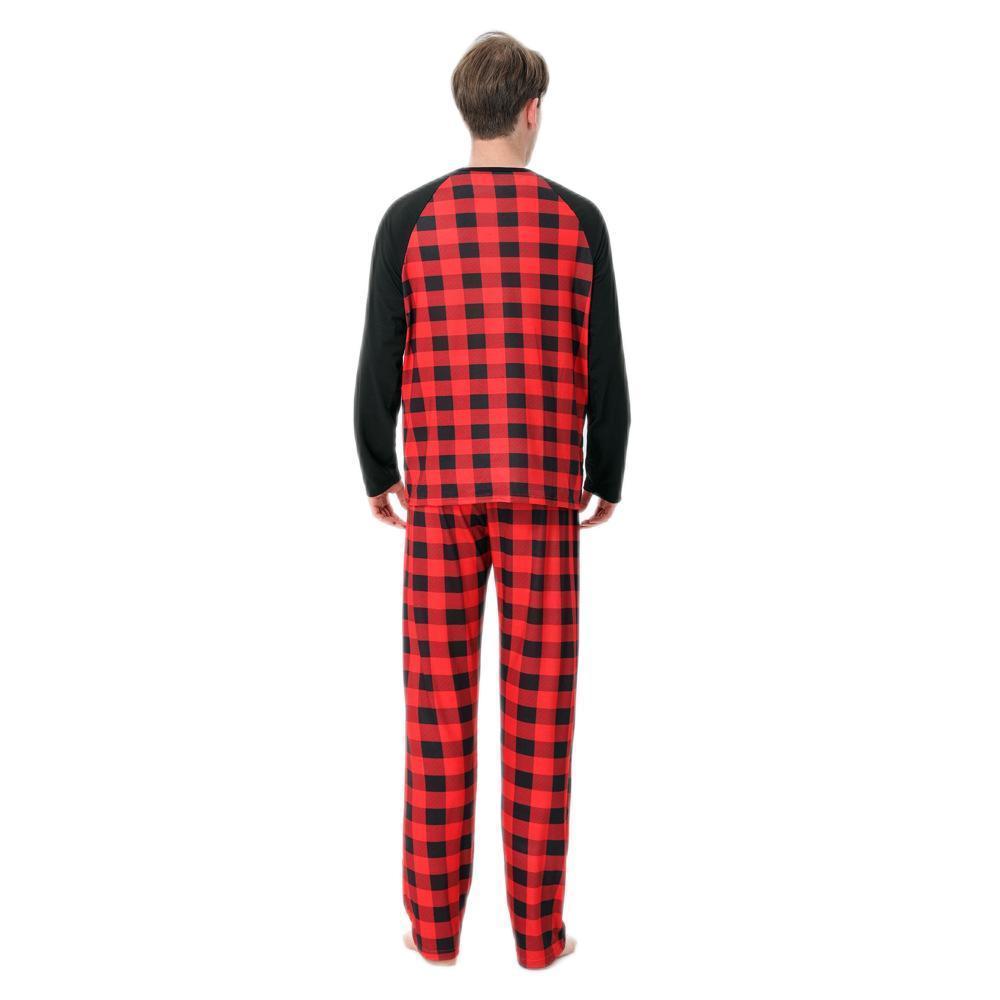 Ensembles De Pyjamas De Famille Assortis Vêtements De Nuit De Fête De Noël - Elk Noir Rouge - VisageChaussettes