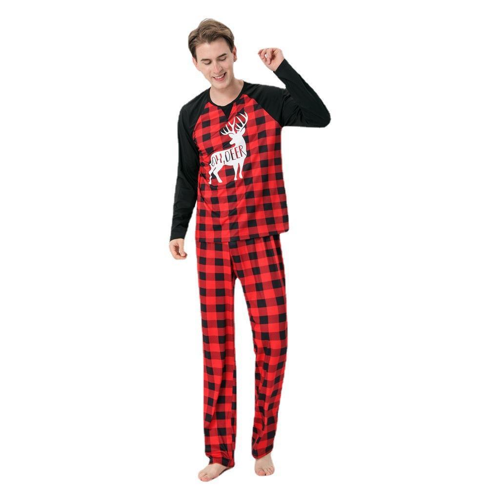 Ensembles De Pyjamas De Famille Assortis Vêtements De Nuit De Fête De Noël - Elk Noir Rouge - VisageChaussettes