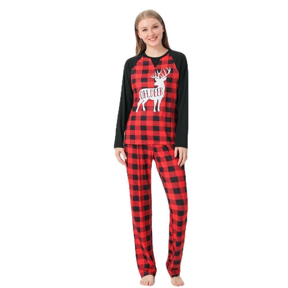 Ensembles De Pyjamas De Famille Assortis Vêtements De Nuit De Fête De Noël - Elk Noir Rouge - VisageChaussettes