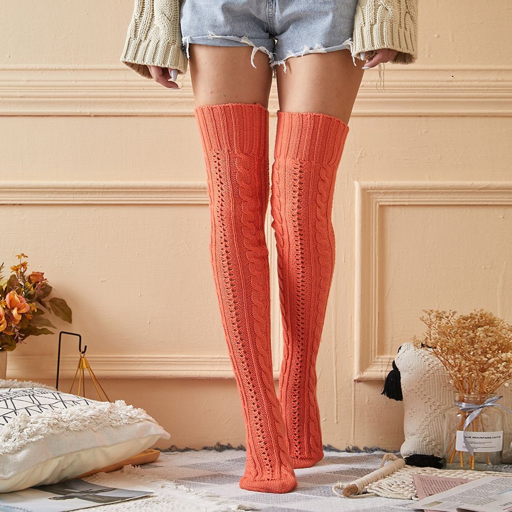 Femmes Hiver Jambières Tricoté Jacquard Bas Sur Le Genou Chaussettes Sol Chaussettes Pile Chaussettes - VisageChaussettes