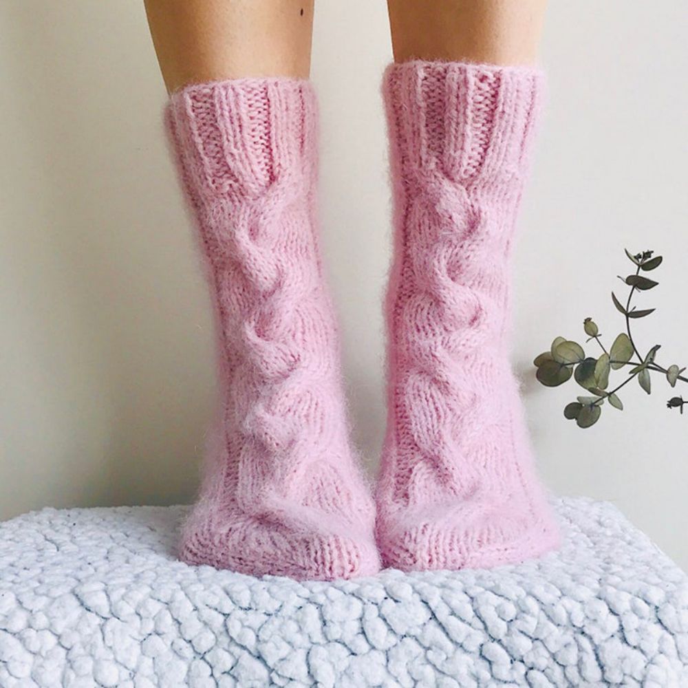 Chaussettes D'hiver Chaudes En Mohair Pour Femmes Chaussettes De Veau Tricotées Chaussettes En Laine Pour La Maison - VisageChaussettes