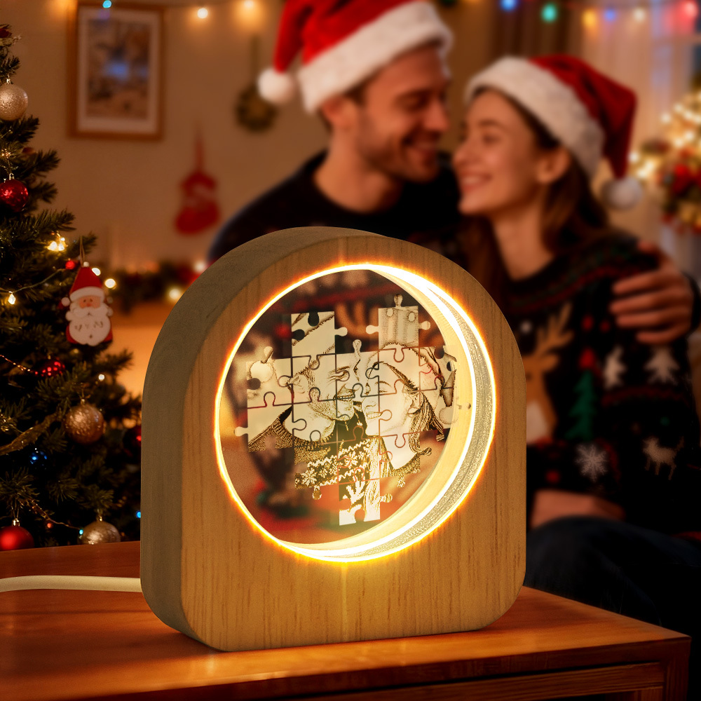 Cadeau De Noël Personnalisé Photo En Cristal Photo Veilleuse En Verre - Lumière Led Base En Bois, Cadeau Unique Pour Amoureux, Animaux De Compagnie, Anniversaire - MyFaceSocksFR