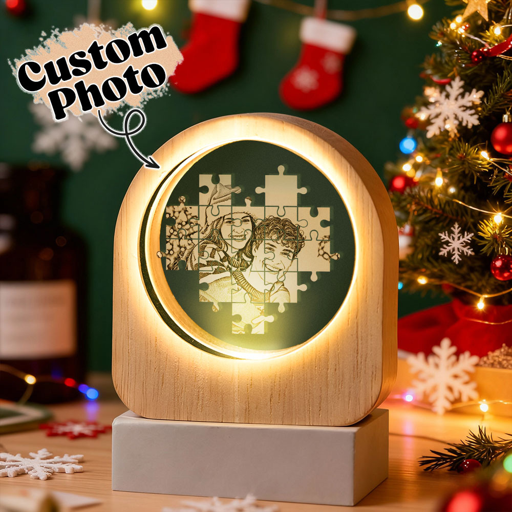 Cadeau De Noël Personnalisé Photo En Cristal Photo Veilleuse En Verre - Lumière Led Base En Bois, Cadeau Unique Pour Amoureux, Animaux De Compagnie, Anniversaire - MyFaceSocksFR