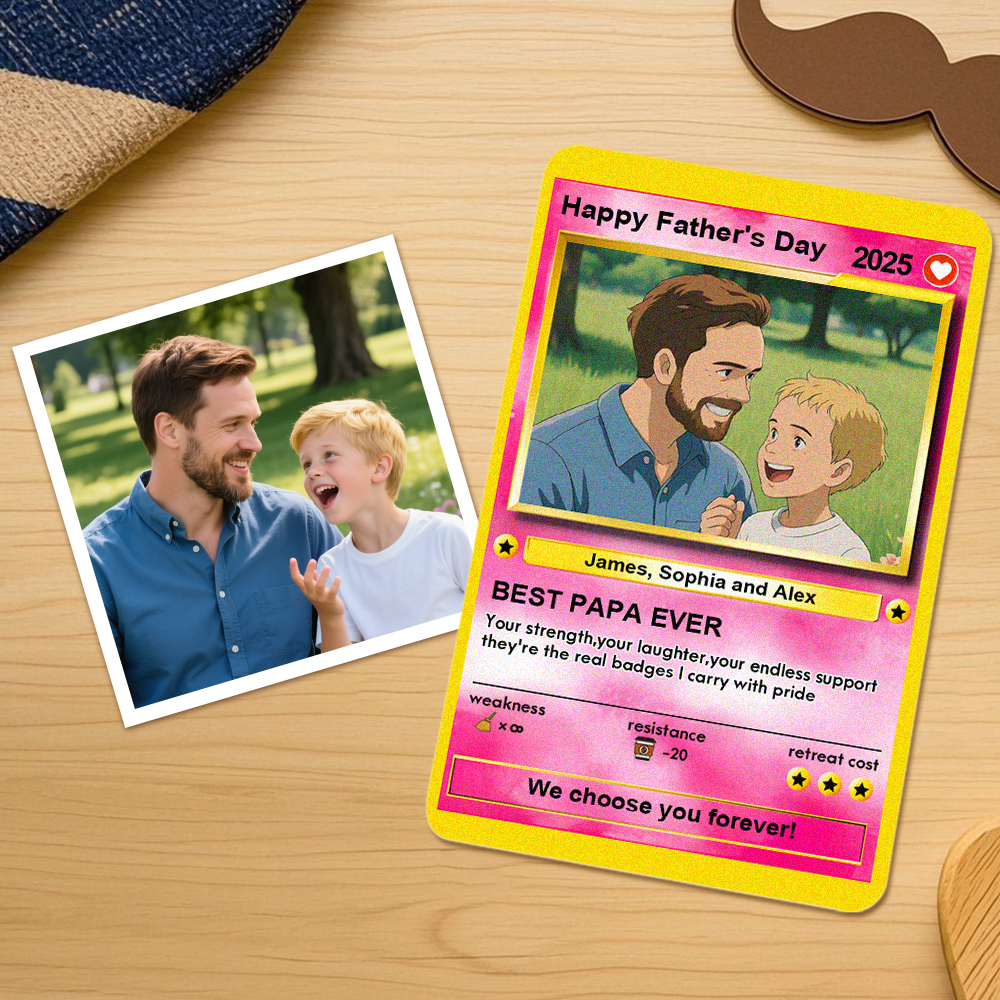 Cartes Anime Personnalisées Pour La Fête Des Pères, Carte De Poker Photo Personnalisée, Idée Cadeau Pour Un Être Cher - MyFaceSocksFR