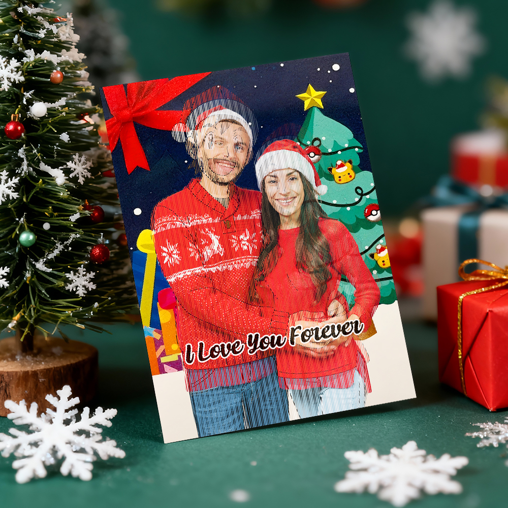 Carte Lenticulaire Personnalisée Avec Photo De Noël Style Anime - Cadeau De Noël Et Carte De Vœux - MyFaceSocksFR