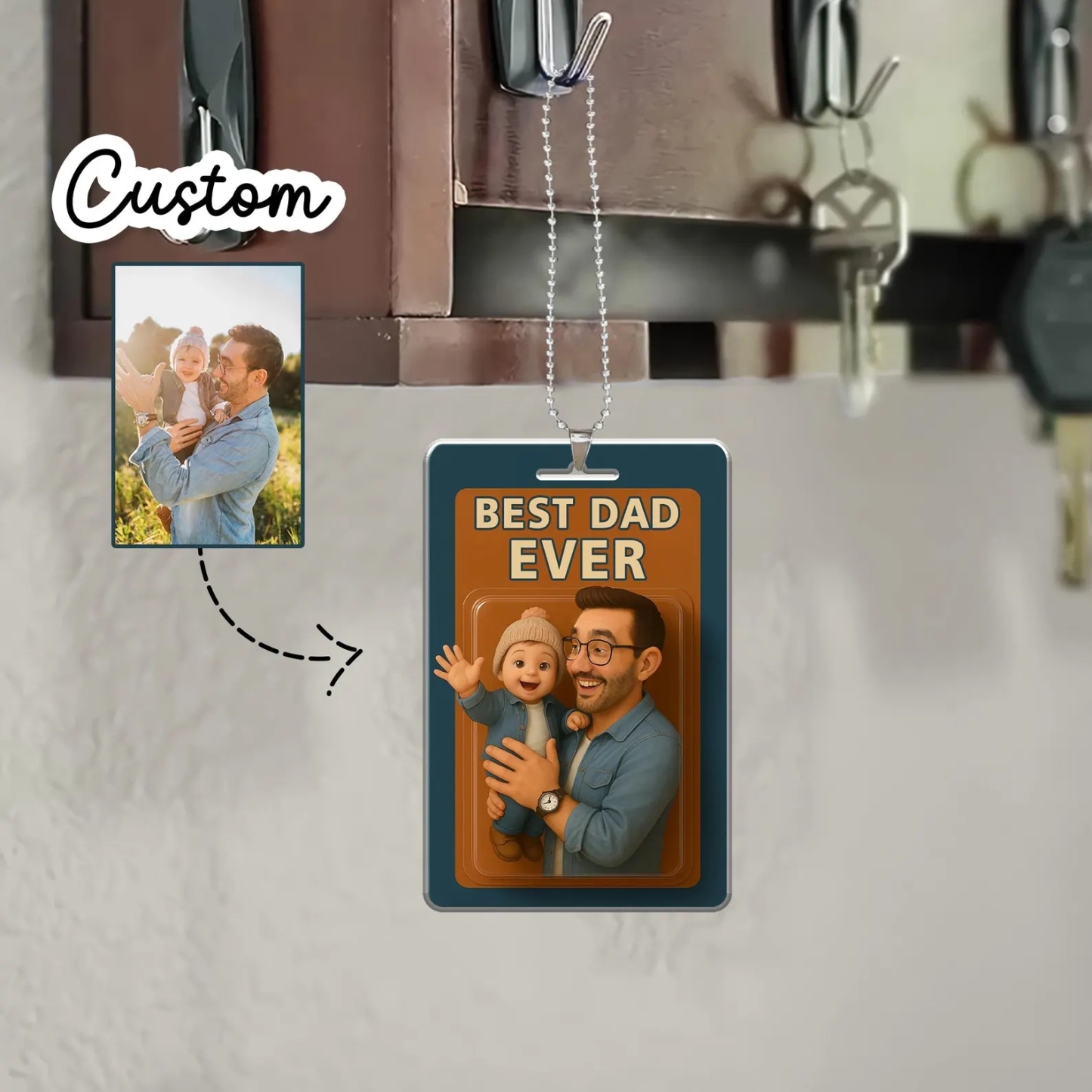 Cadeau Personnalisé Pour La Fête Des Pères, Photo Personnalisée Papa Et Enfants Figurine D’action Ornement De Voiture, Ornement De Figurine D’action Personnalisée, Cadeaux Pour Papa Et Grand-père - MyFaceSocksFR
