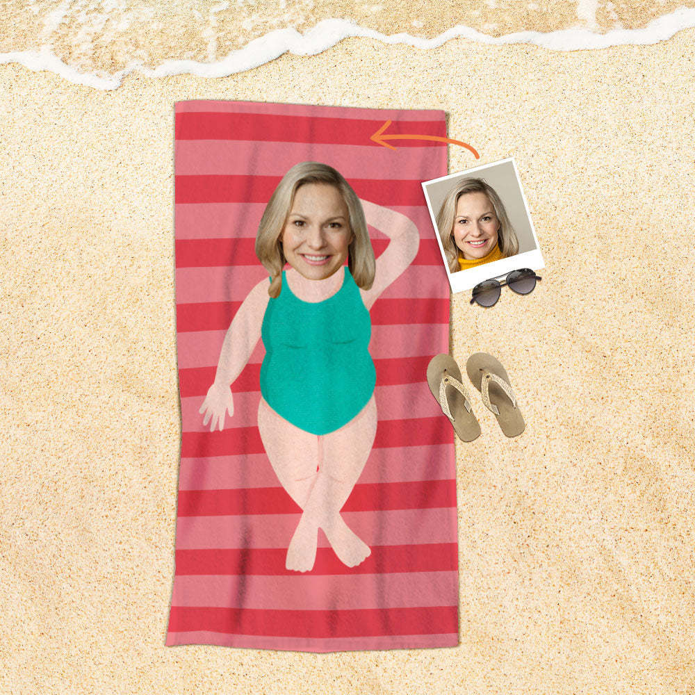 Serviette De Plage Visage Personnalisée Serviette De Plage Sirène Sexy Personnalisée Cadeau Drôle - MyFaceSocksFR