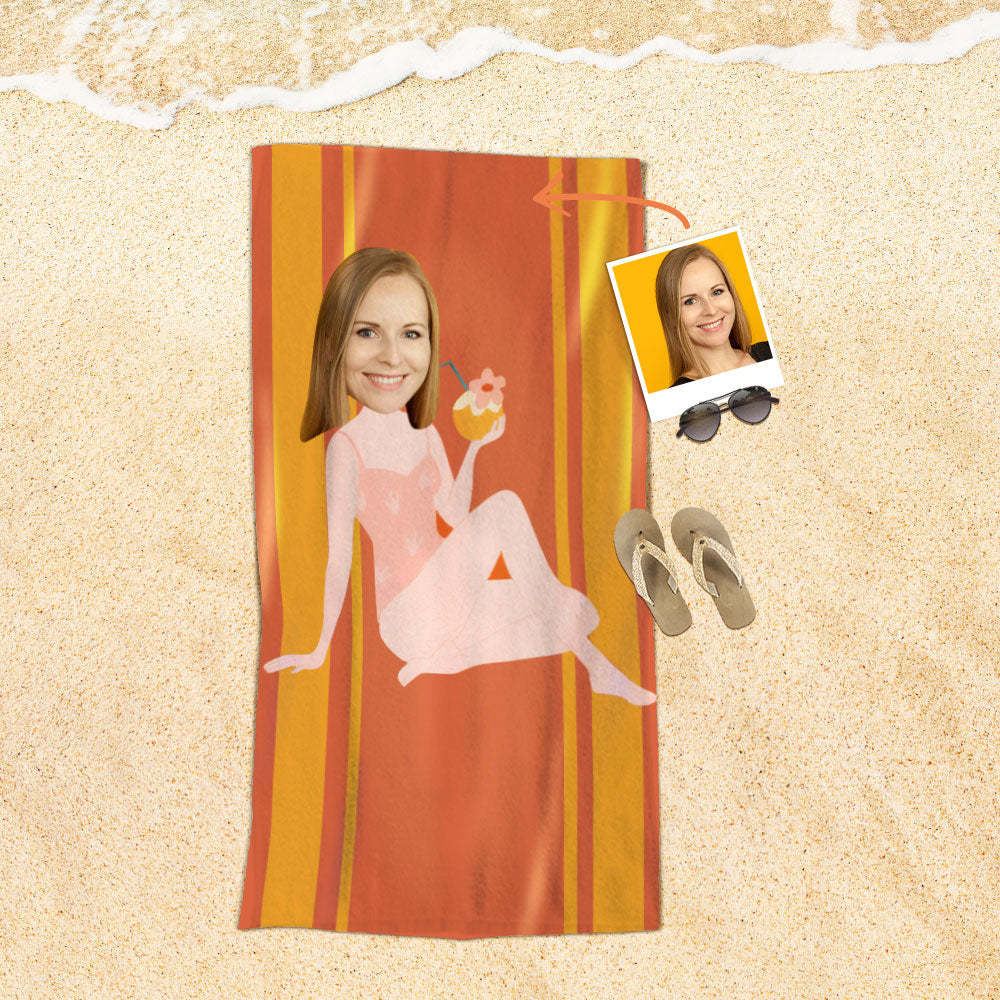 Serviette De Plage Visage Personnalisée Serviette De Plage Sirène Sexy Personnalisée Cadeau Drôle - MyFaceSocksFR