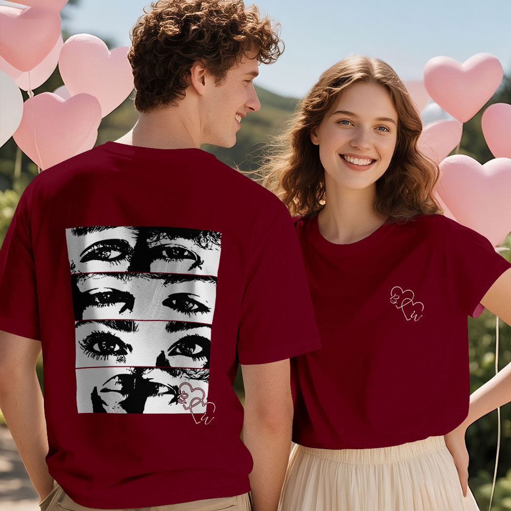 T-shirt Photo Personnalisé, Chemise Yeux Personnalisée Pour Couple - MyFaceSocksFR
