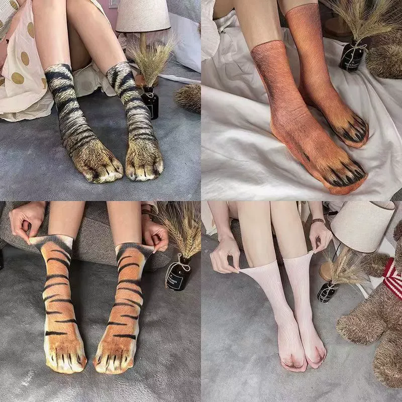 Chaussettes Réalistes À Motifs De Pattes D'animaux – Chaussettes Fantaisie Amusantes Avec Effet Griffes De Chat Et De Chien, Cadeau De Noël Original Pour Les Enfants Amoureux Des Animaux - MyFaceSocksFR