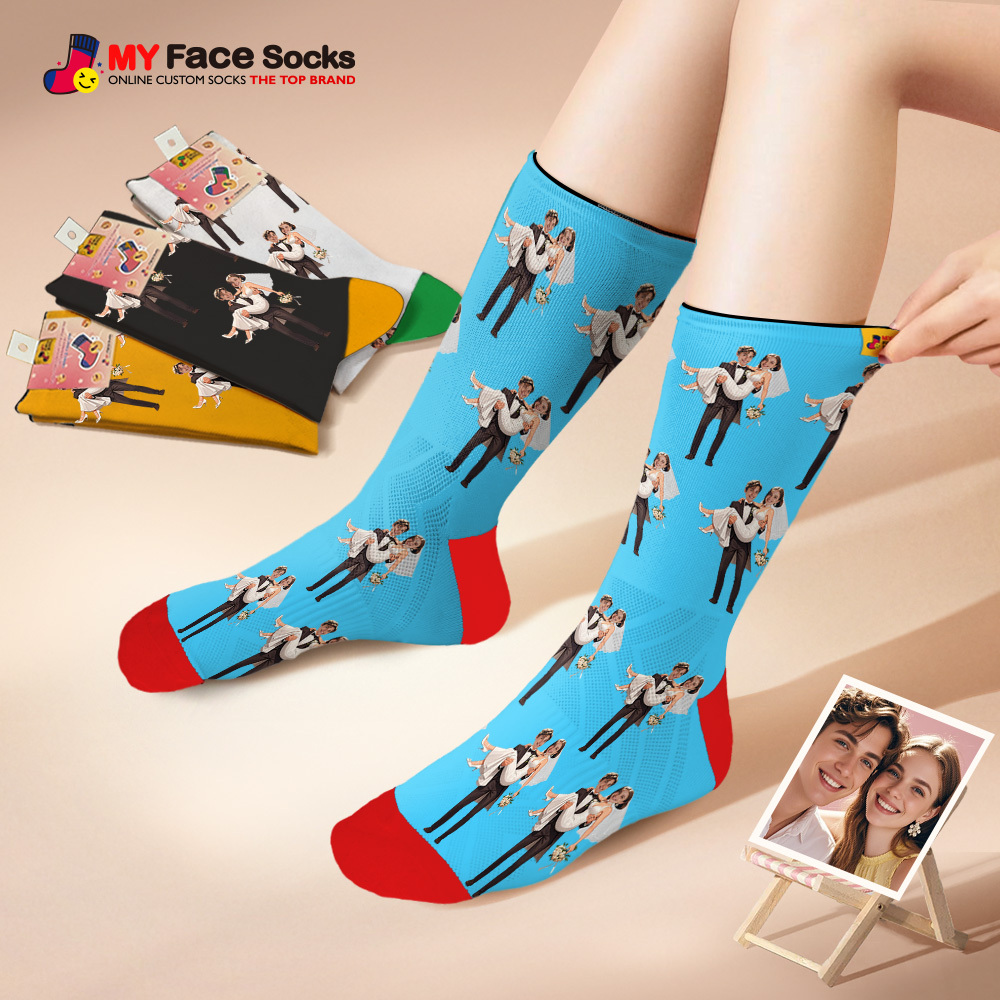 Cadeau De Couple Personnalisé Avec Votre Photo Chaussettes Photo Personnalisées Pour Anniversaire De Mariage Ou Cadeau De Fiançailles - MyFaceSocksFR
