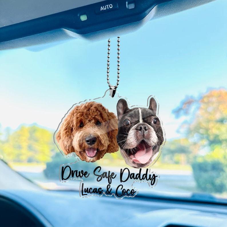 Cadeaux De Fête Des Pères Pour Papa Chien, Décoration De Voiture Personnalisée Avec Photo D'animal À Suspendre, Cadeaux Pour Amoureux Des Chiens, Accessoires De Voiture, Idée Cadeau Personnalisée Pour Papa « conduisez Prudemment » - MyFaceSocksFR