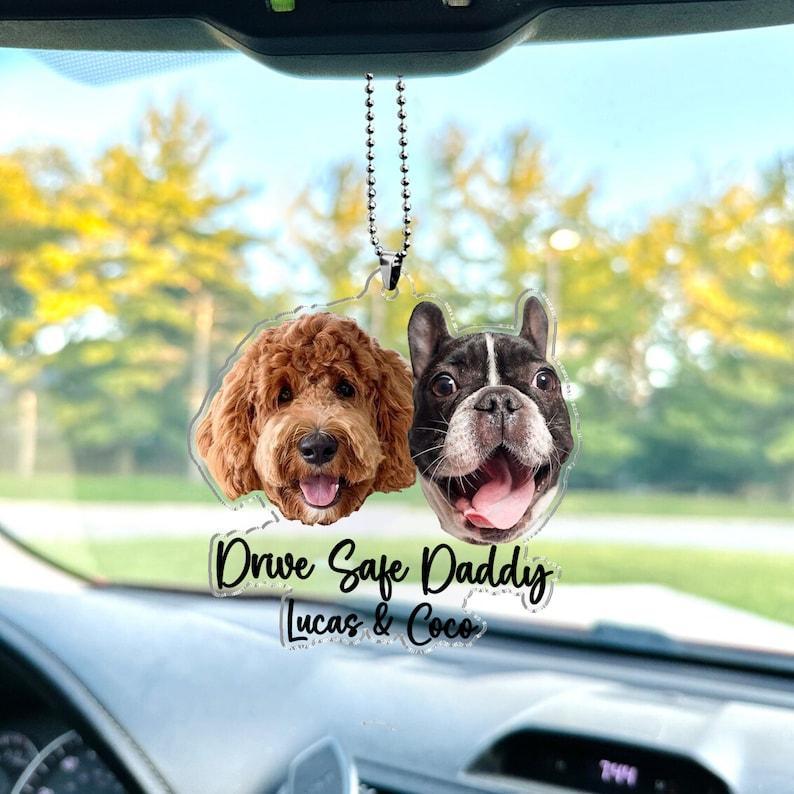 Cadeaux De Fête Des Pères Pour Papa Chien, Décoration De Voiture Personnalisée Avec Photo D'animal À Suspendre, Cadeaux Pour Amoureux Des Chiens, Accessoires De Voiture, Idée Cadeau Personnalisée Pour Papa « conduisez Prudemment » - MyFaceSocksFR