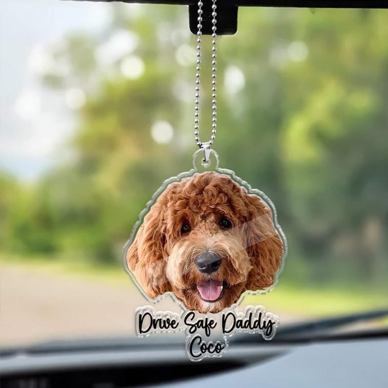 Cadeaux De Fête Des Pères Pour Papa Chien, Décoration De Voiture Personnalisée Avec Photo D'animal À Suspendre, Cadeaux Pour Amoureux Des Chiens, Accessoires De Voiture, Idée Cadeau Personnalisée Pour Papa « conduisez Prudemment » - MyFaceSocksFR