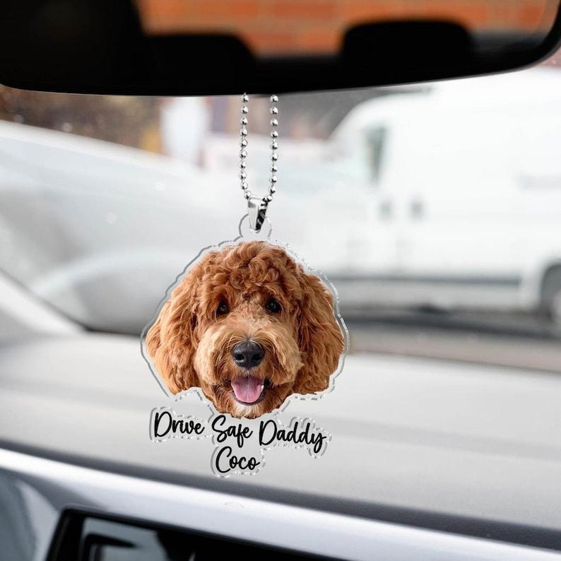 Cadeaux De Fête Des Pères Pour Papa Chien, Décoration De Voiture Personnalisée Avec Photo D'animal À Suspendre, Cadeaux Pour Amoureux Des Chiens, Accessoires De Voiture, Idée Cadeau Personnalisée Pour Papa « conduisez Prudemment » - MyFaceSocksFR