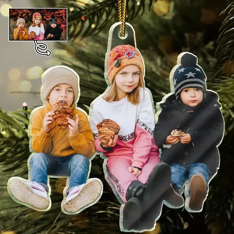 Ornement De Noël Personnalisé En Acrylique Avec Photo Pour Enfants Heureux - Ornement Souvenir Découpé En Acrylique - MyFaceSocksFR