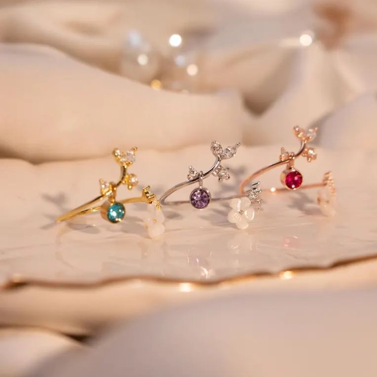 Bague Fleur De Naissance Sakura En Nacre, Ajustable Et Délicate, Personnalisée, Pierre De Naissance, Cadeau Idéal Pour Noël - MyFaceSocksFR