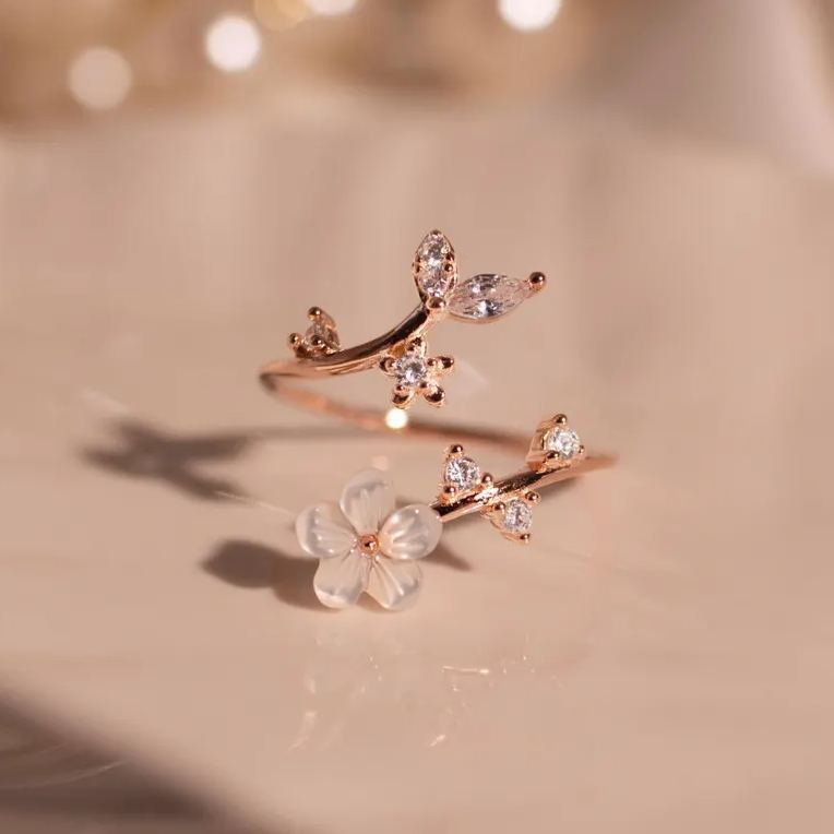 Bague Fleur De Naissance Sakura En Nacre, Ajustable Et Délicate, Personnalisée, Pierre De Naissance, Cadeau Idéal Pour Noël - MyFaceSocksFR