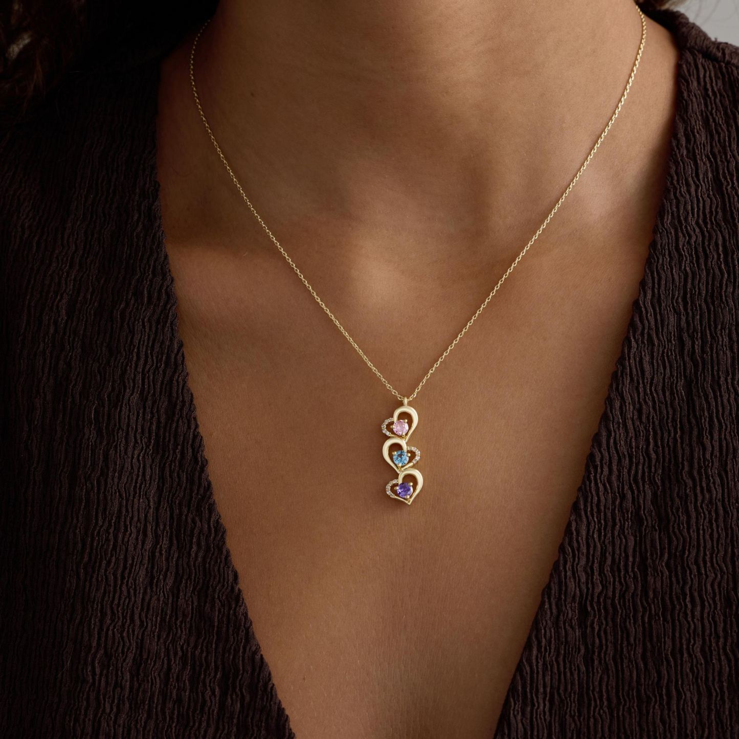 Collier Cœur Personnalisé Avec Pierres De Naissance, Collier Familial Avec Pierres De Naissance, Collier Avec Plusieurs Pierres De Naissance, Collier Pour Maman, Cadeau De Noël Pour Elle - MyFaceSocksFR