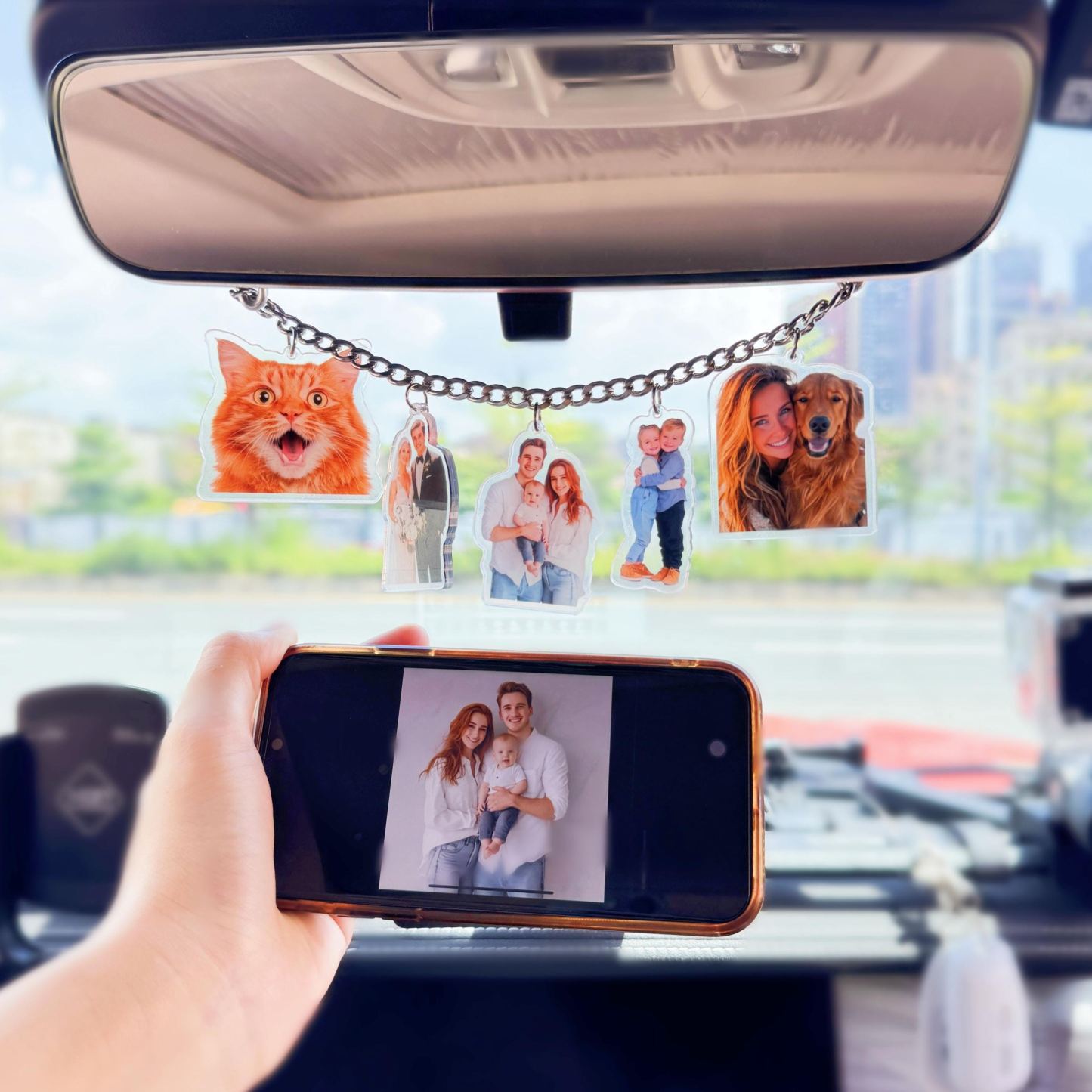 Breloques Personnalisées Pour Voiture, Accessoires De Rétroviseur Pour Femmes, Ornement Photo, Décoration Auto, Idée Cadeau Originale, Jolis Accessoires De Voiture - MyFaceSocksFR